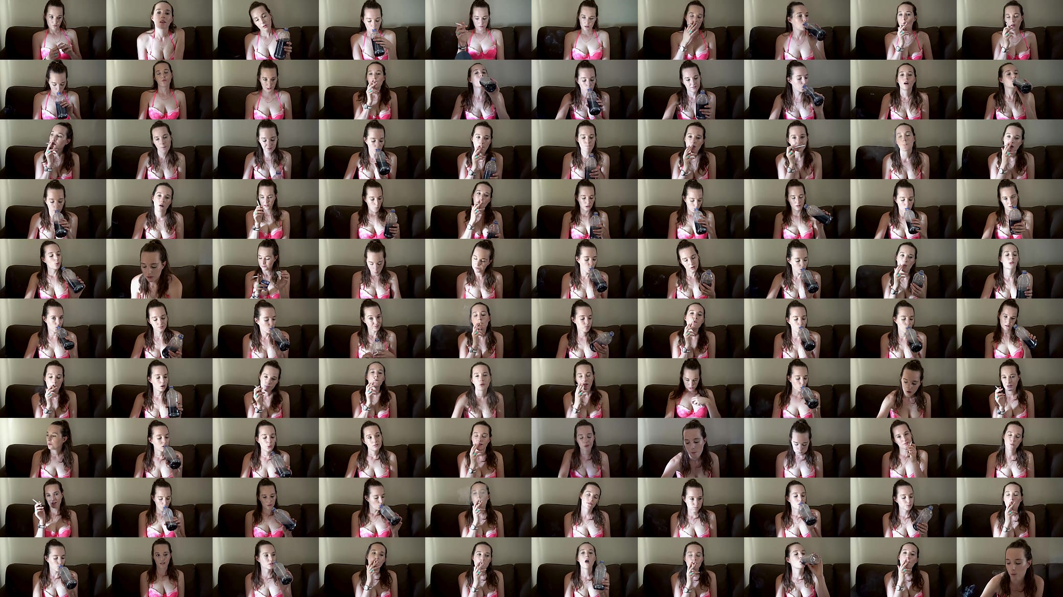 Brunette Chain Smoking in Pink Bra 预览图