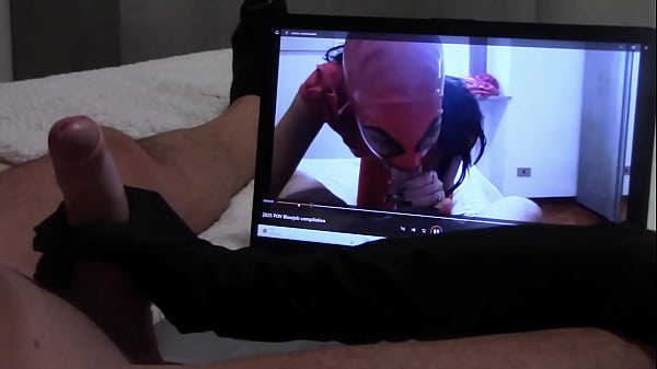 Preview Gift to my biggest fan: handjob in gloves, while is watching one of my vids, with cumshot