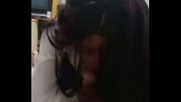 Hot black girl in dress sucks nice white cock