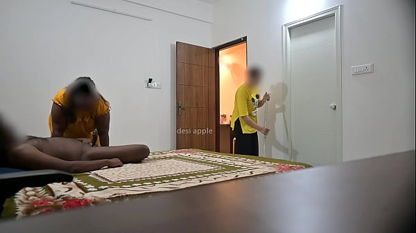 Blowjob and hard fucking while maid cleaning room