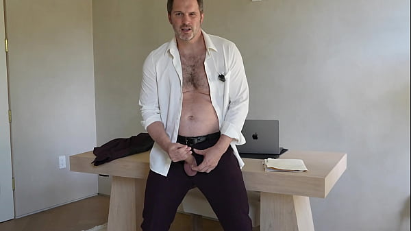 Office Boss Solo Tommy Wood Jerking his Cock Hu...