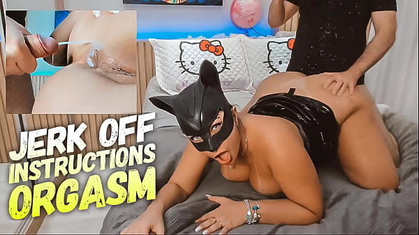 Cat Woman cosplay sexy girl having an amazing orgasm with her hitachi vibrator on her big clit and fucking with a guy CUM ON THE ASS