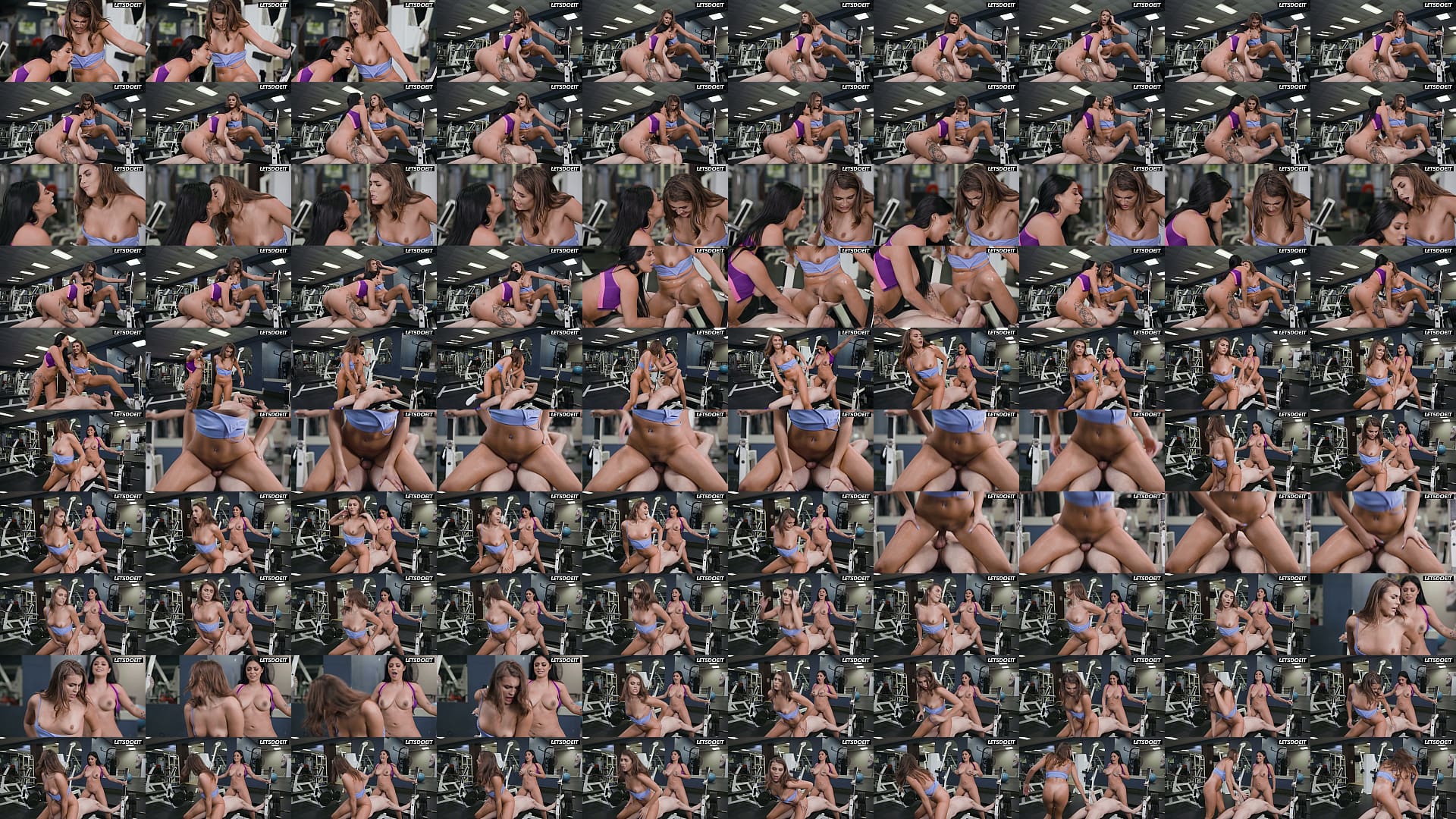 Two Gym Girls Share One Dick on the Bench... Tattooed Latina Rides Cowgirl While Her Friend Fingers Her Pussy 预览图