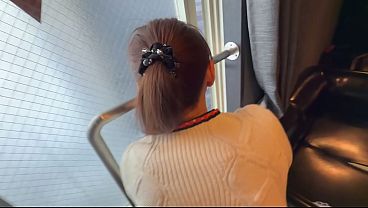 Uncensored, privately filmed, amateur, submitted video: A submissive wife has sex by the window of a hotel room. People are standing outside...walking around...exciting and thrilling.