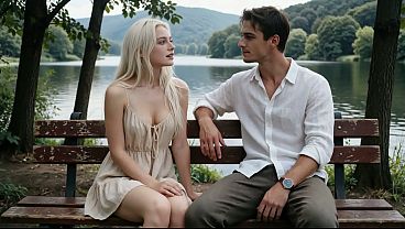 Young virgin stepsister with blue eyes being fucked in the lake by her stepbrother's big cock (AI generated video)