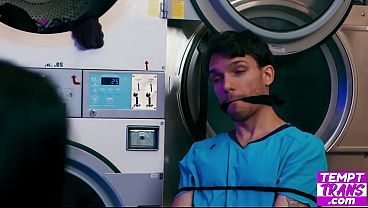 Download Video - Trans Couple Amy Nosferatu and Bobbii Rose Start Feeling Horny at the Launderette
