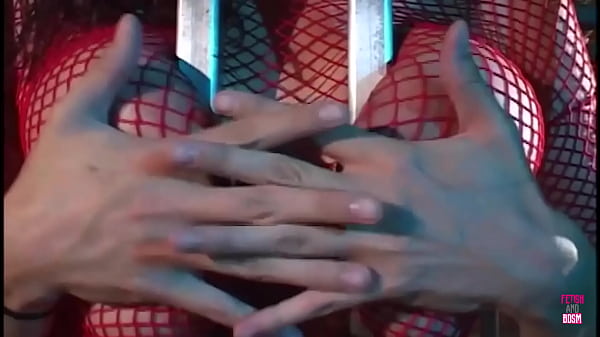 A brunette in a cage deepthroats and sucks a cock in order to be free