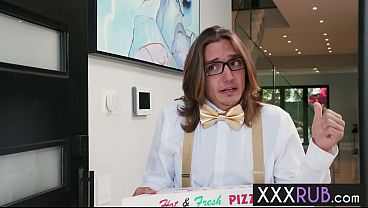 Beautiful blonde teen River Lynn delivered hot pizza to big cock Axel Haze