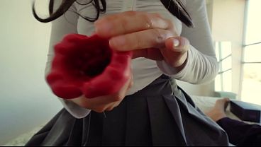 My step sister comes into my room while no one's home!! My step brother's girlfriend masturbates me with a sex toy and I fuck her!! She looks so pretty in her school uniform!!
