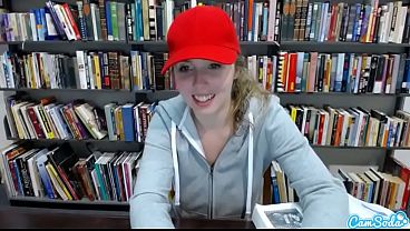 teen latina in public library showing off her huge tits and massaging her pussy