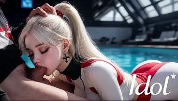 Beautiful Asian girl love sucks my balls by the pool! [AI]