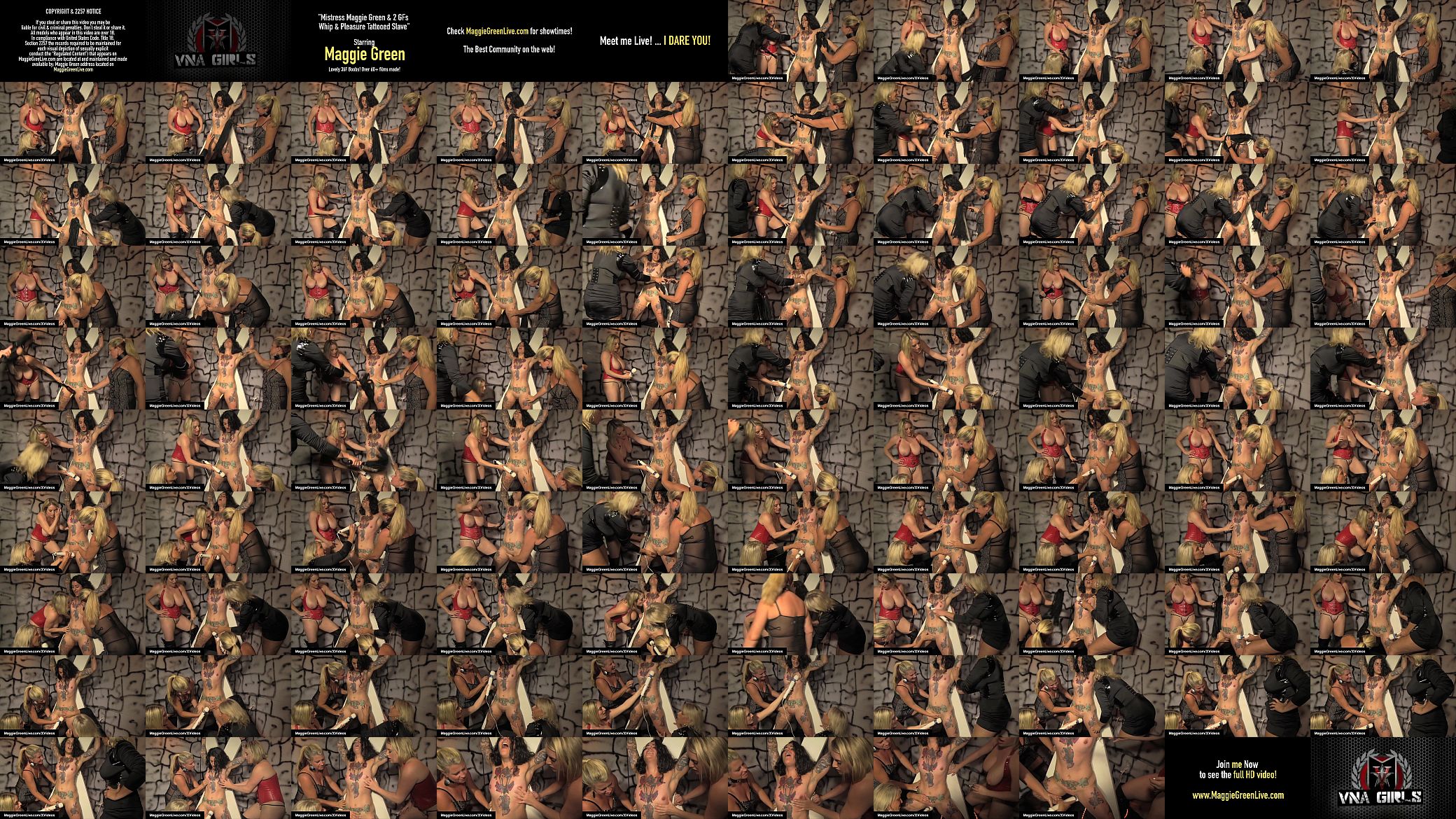 Mistress Maggie Green &amp; 2 GFs Whip &amp; Pleasure Tattooed Slave 预览图