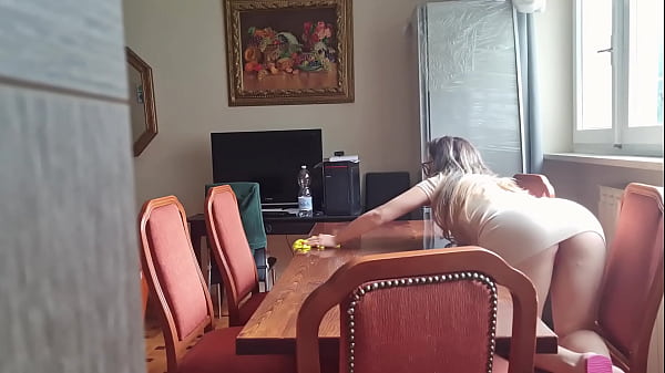naughty cleaning girl lets her pussy leak