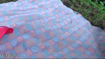 Creampie in young pussy on a picnic in the woods