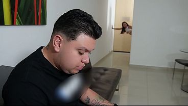 Girl gets fucked by plumber while husband watches football match - Part 2