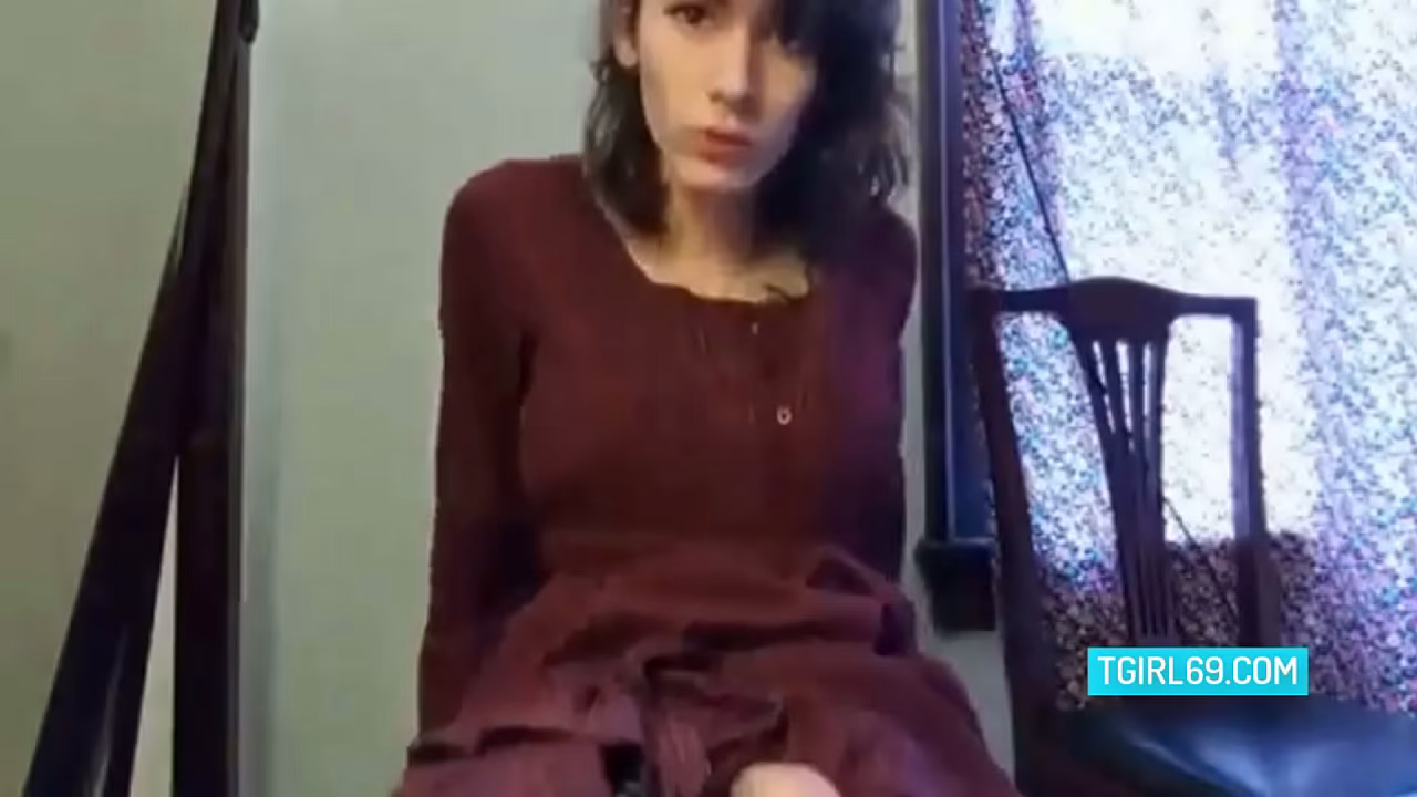 Brunette Tgirl Strokes Her Cock