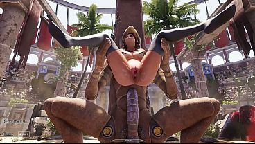 3D animation from the game where Lara Croft tests the huge penis of a mechanized statue with her pussy.