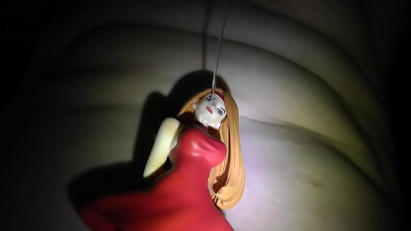 a lot of precum and cum shower for doll in red dress