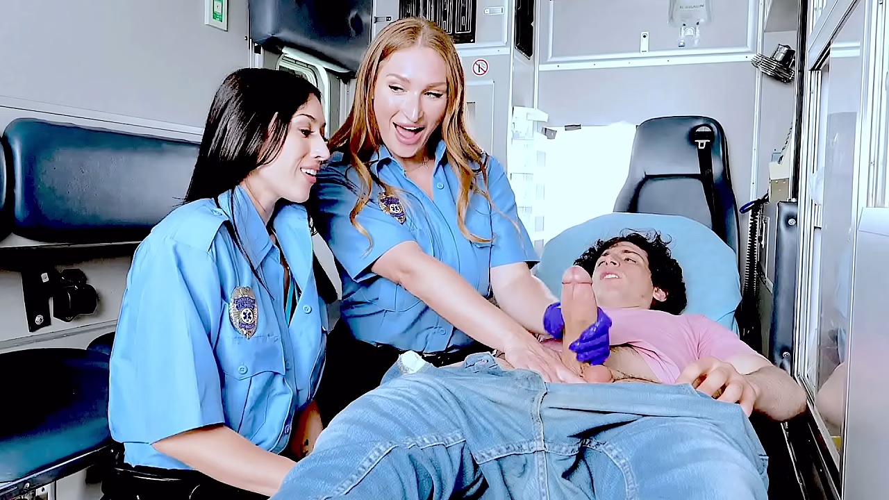 Horny Paramedic Sluts Fuck Injured Cyclist's Massive Dick