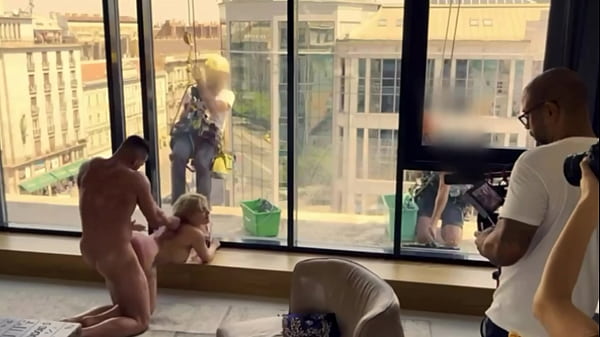 Anal pissing fucking in front of windows cleaners