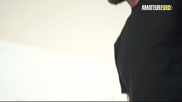 Bearded Muscle Stud Feeds His Cock to a Slim Brunette on Her Knees