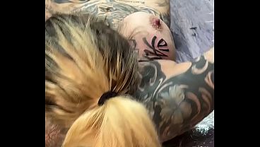 Naughty Tattoo Shop Moment - Facefuck While Tattooing Tits