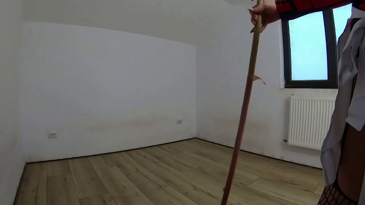 Nympho Maid Masturbates with Broom &amp_ Mop While Cleaning an Abandoned House