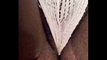 Naughty believer rubbing her big pussy solo