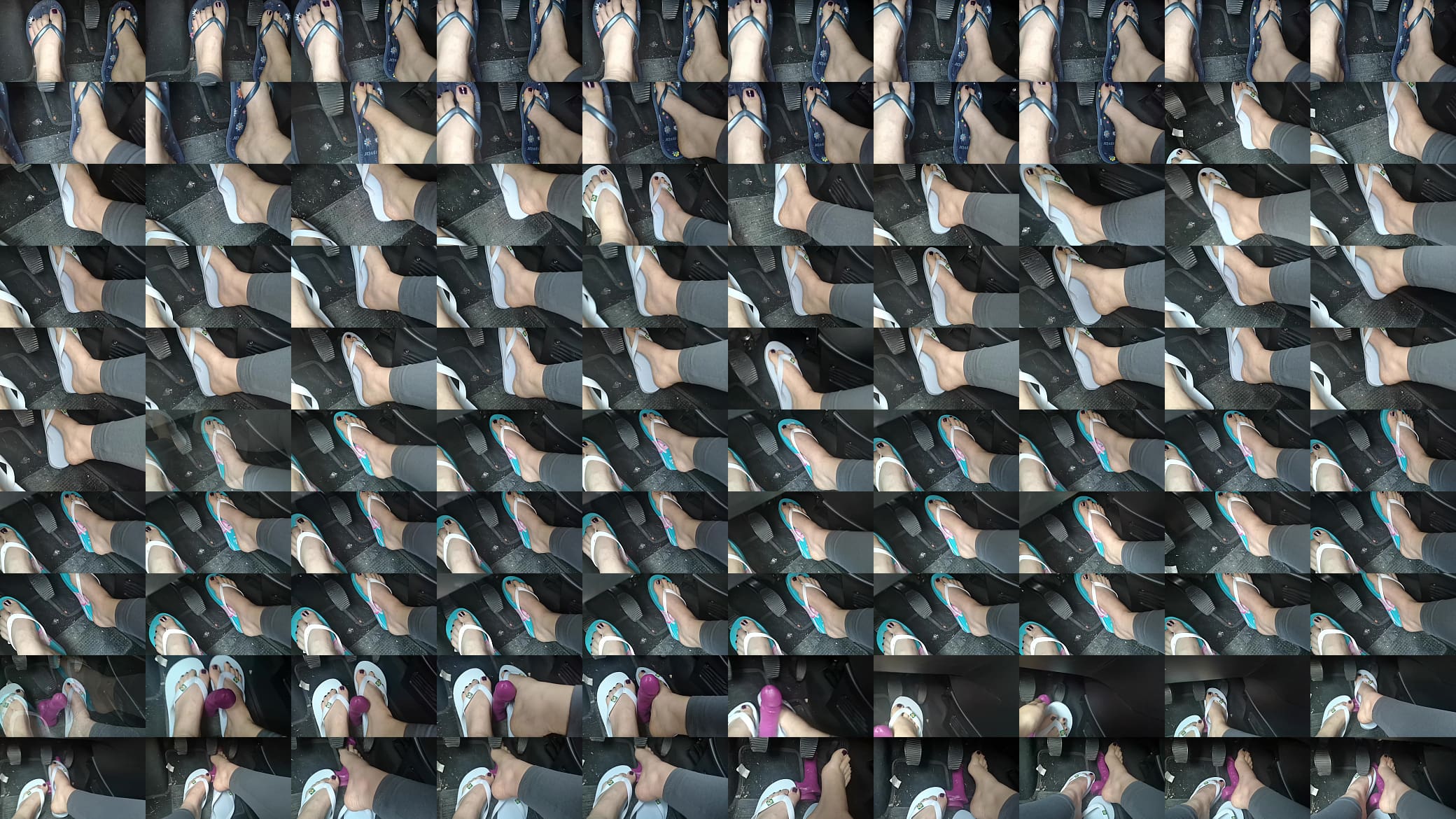 Sweaty feet in really tasty flip flops pedal pumping on the pedals of the car 预览图