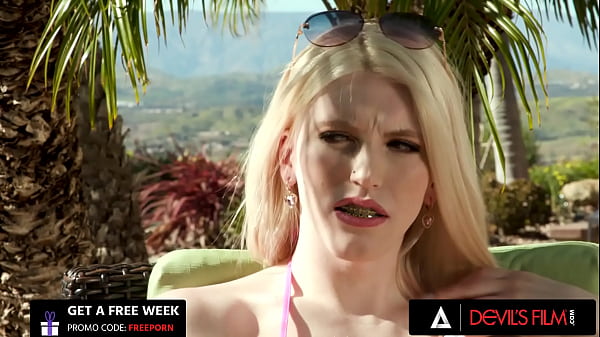 DEVILS FILM - Hot Blonde Babe Gets Double Penentrated By Two Gorgeous Trans Girls