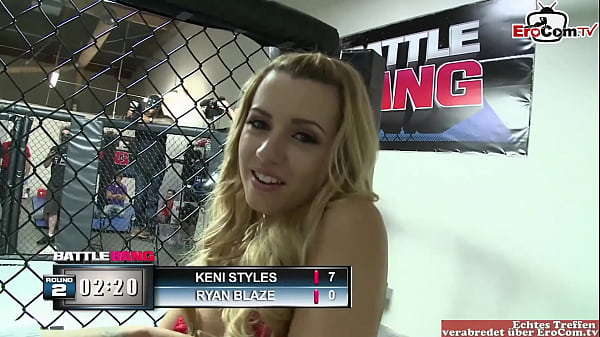 Blonde slut with natural tits fucks the boxing winner