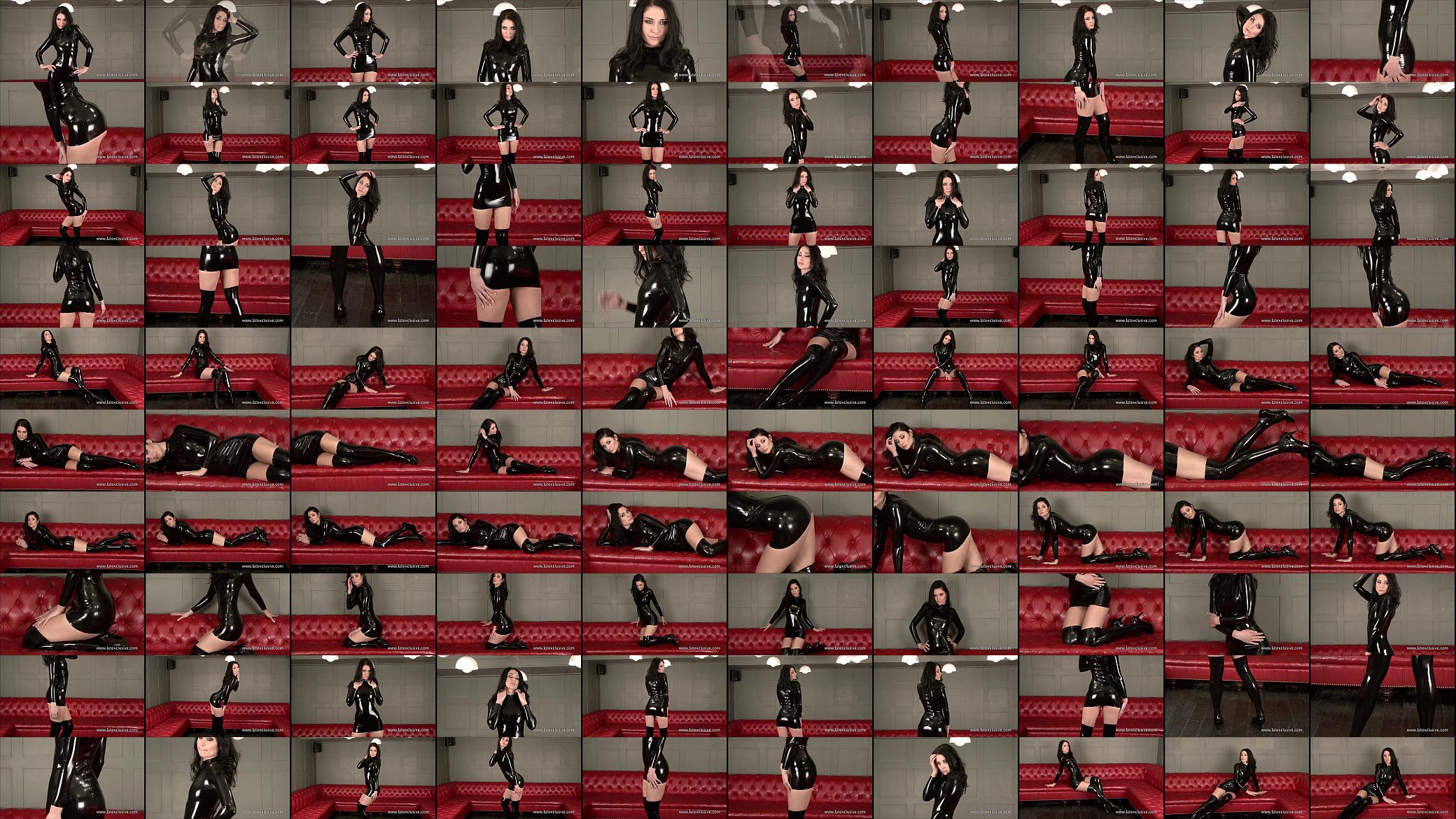 Dark latex fetish suit on brunette rubber babe Elisa in black plastic stockings 预览图