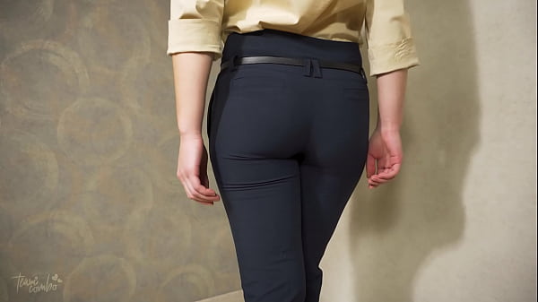 Perfect Ass Asian In Tight Work Trousers Teases Visible Panty Line