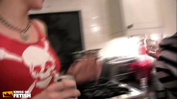 Two tattooed girls fuck hard their pussies with fingers in the kitchen