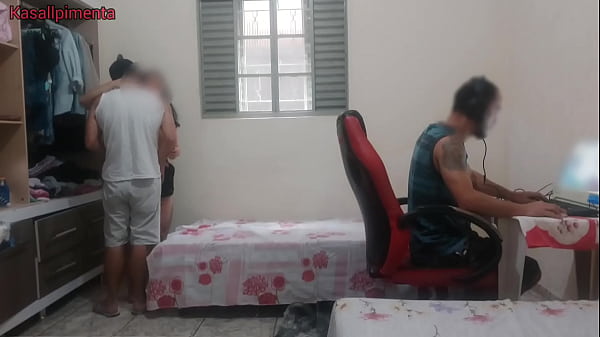 Friend fucks the nerdy cuckold's girlfriend while he is on the gamer