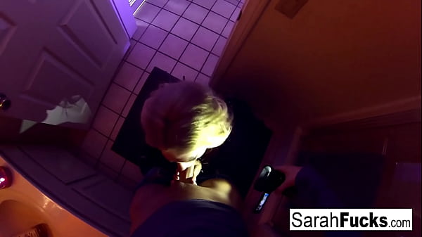 Pornstar Sarah Jessie gives a BJ in the bathroom