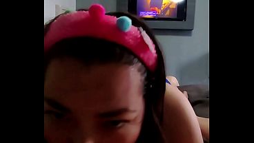 Obsessed with how this pink fluffy headband looks tonight .