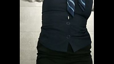 I take a bath in my work uniform - Wet see-through T-shirt without a bra (amateur)