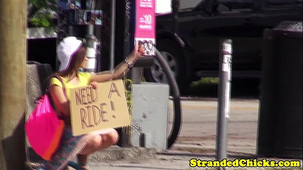 Amateur hitchhiking teen fucked on the car