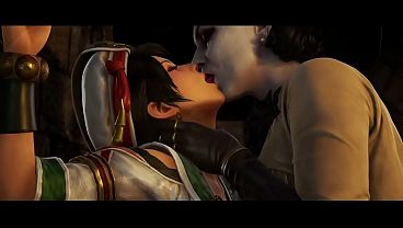 Talim x Lady Dimitrescu Lesbian kissing (Soul Calibur, Resident Evil / AI generated)