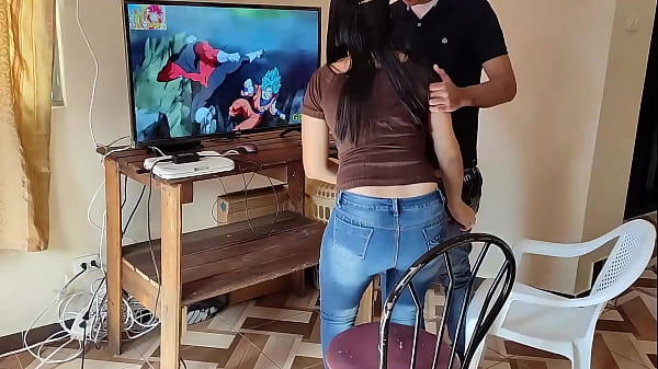 Me and my employee: My cute employee comes to my house while I'm watching dragon ball and starts sucking my big dick so I can fuck her