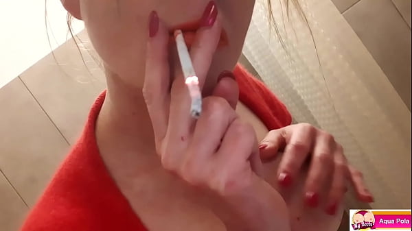 Download Video - Big Tits MILF make Red Lips and Smoking and Play with Tits next Oiled Boobs