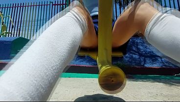 Little whore in the park, you can see her panties