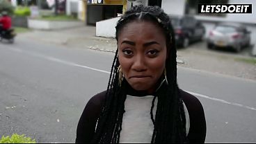 Slim Curvy Ebony Latina Teases His Cock on the Street, Goes Home to Fuck Him... Can't Stop Smiling at His Dick