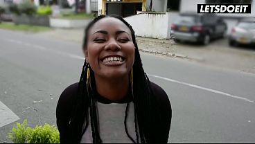 Slim Curvy Ebony Latina Teases His Cock on the Street, Goes Home to Fuck Him... Can't Stop Smiling at His Dick