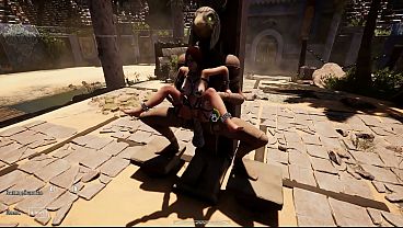 The ancient statue awakened and began rhythmically fucking Lara Croft in her tight ass. BDSM outfit. 3D Hentai Animation