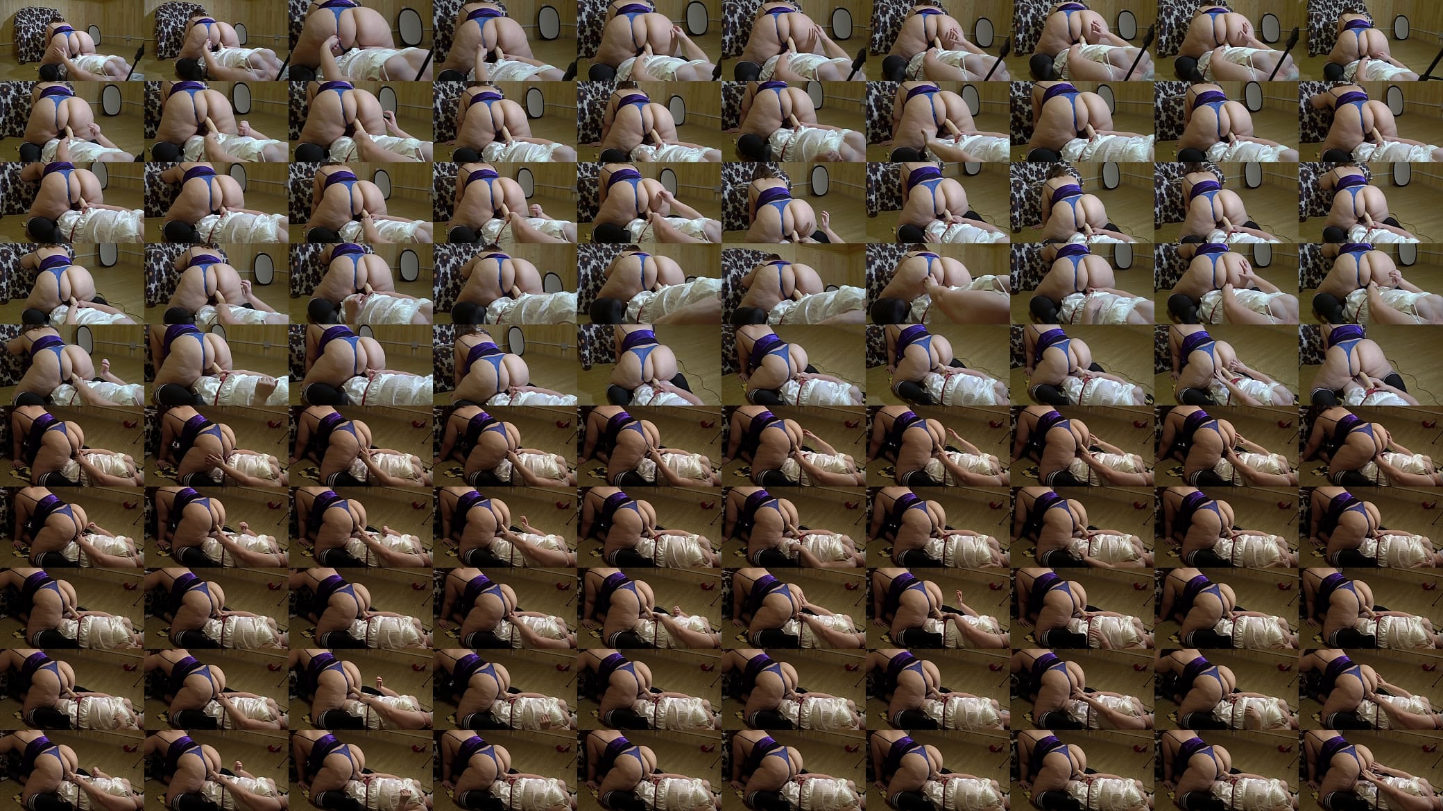 Mature fat lesbians with a huge strapon make videos. Chubby girlfriend rides milf and shakes her big booty in thong. Home fetish. 预览图