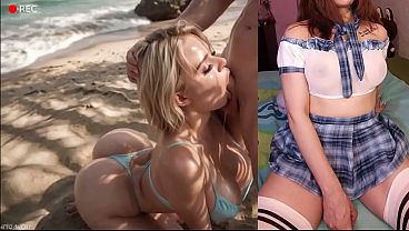 Casual anal sex on the beach with 2 giant cocks - AI generated by Goodshot