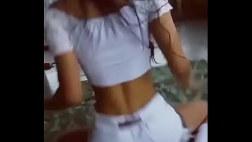 Skinny hottie dancing funk