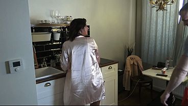 Sweet teen gets fucked hard in the kitchen by stepbrother!